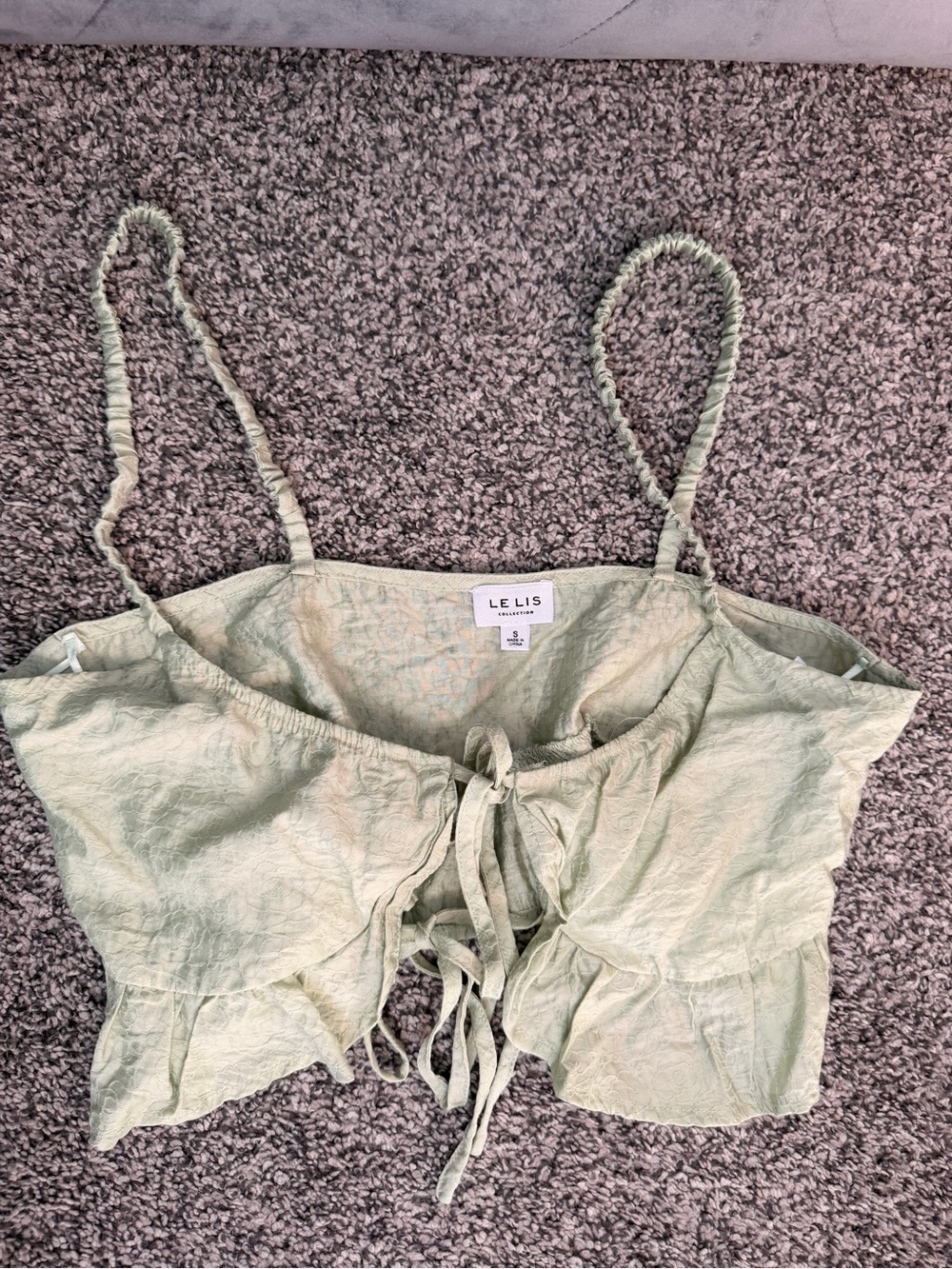 Le Lis Light Green Tie-Front Crop Top